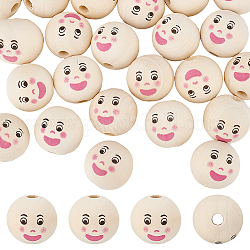 OLYCRAFT 40Pcs Smiling Face Wooden Beads 21.5mm Round Painted Wooden Beads with 5mm Large Hole Head Beads Round Wood Beads Spacer Beads Loose Beads for DIY Crafts Hanging Decorations Jewelry Making