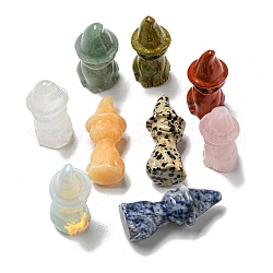 Chat guérisseur sculpté en pierres précieuses naturelles et synthétiques avec figurines de chapeau de sorcière, Décorations d'affichage en pierre d'énergie reiki, 48~50x19~21mm