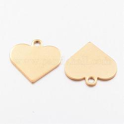 Ion Plating(IP) 304 Stainless Steel Charms, Stamping Blank Tag Pendant, Heart, Golden, 15.5x16x0.7mm, Hole: 1.5mm