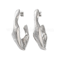 304 Stainless Steel Stud Earrings, Twist Teardrop Half Hoop Earrings, Stainless Steel Color, 37x21.5mm