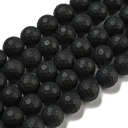 Chapelets de perles perles en agate noire naturelle, ronde à facettes, teints et chauffée, mat, 8mm, Trou: 1mm, Environ 49 pcs/chapelet, 15.1 pouce