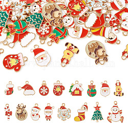 Pandahall 32 pz 16 stili pendenti in smalto in lega a tema natalizio, forme misto, colore misto, 17.5~27x9.5~21x1~2.5mm, Foro: 1.6~2 mm, 2pcs / style