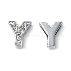 Alloy Letter Slide Charms, with Grade A Rhinestone, Platinum Color, Crystal, 11~12x8~14x4~5mm, Hole: 6~8x1mm
