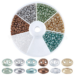 Pandahall elite 30g 6 farben farben glanz tschechisch glas saatperlen, Metallic-Farben, 2-Loch, Oval, Mischfarbe, 5x3.5x2.5 mm, Bohrung: 0.9 mm, 5 g / Farbe