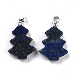 Pendentifs en lapis lazuli naturel, avec les accessoires en laiton de tonalité de platine, arbre, 26~27x18.5~19x5.5mm, Trou: 5x4mm