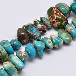 Brins de perles de jaspe impérial naturel, pépites, teinte, bleu ciel, 8~16x4~10mm, Trou: 1mm, environ 15.7 pouce