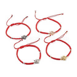 Leopard Brass Micro Pave Cubic Zirconia Braided Bead Bracelet for Teen Girl Women, Red, Mixed Color, Inner Diameter: 2-1/4~3.74 inch(5.6~9.5cm)