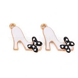 Alloy Enamel Pendants, Cadmium Free & Lead Free, Light Gold, High-Heeled Shoes with Butterfly, White, 20x20.5x2.5mm, Hole: 1.5mm