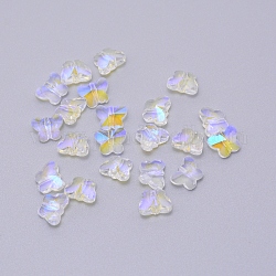 Transparent galvanisieren Glasperlen, facettiert, Schmetterling, ab Farbe plattiert, klar ab, 12x15x8 mm, Bohrung: 1.5 mm