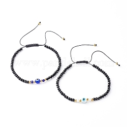 Ensemble de bracelets de perles tressées en fil de nylon réglable, avec des perles à facettes en verre rondelle, perle ronde au chalumeau fait à la main, couleur mixte, diamètre intérieur: 2-1/2 pouce (6.4~11.7 cm), 2 pièces / kit