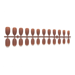 12 Different Size Natural Frosted Solid Color French Short False Nails, Full Fake Nails Tips, for Woman Girls DIY Nail Art Design, Saddle Brown, 13~22.5x7~14mm, 24pcs/set