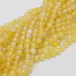 Natural Agate Beads Strands, Faceted, Dyed, Round, Gold, 4mm, Hole: 0.5mm, about 91~93pcs/strand, 14 inch
