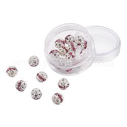 Perles en laiton de strass, Grade a, couleur argentée, ronde, rose clair, 8mm, Trou: 1mm, 20 pcs / boîte