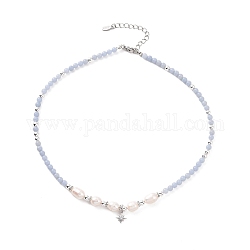 Stern-Charm-Halskette aus klarem Zirkonia mit natürlichen Angelit- und Imitationsperlen-Perlenketten für Damen, 16.54 Zoll (42 cm)