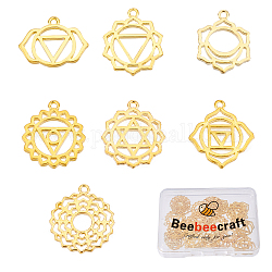 Beebeecraft 28Pcs 7 Style 18K Gold Plated Chakra Charms Yoga OM Inspirational Hollow Jewelry Findings Making Accessory for DIY Necklace Bracelet Earrings Craft Supplies