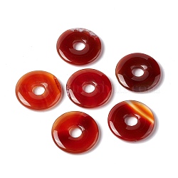 Pendentifs en agate rouge naturelle, breloque disque beignet/pi, 29~30x5~6mm, Trou: 6~7mm