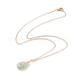 Collier pendentif en forme de larme d'aventurine verte naturelle, plaqué or 304 bijoux en fil d'acier inoxydable pour femme, 17.72 pouce (45 cm)