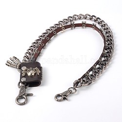 Personalized Hip Hop Motorcyle Biker Men's 2-Layer Twisted Chain Cowhide Skull Wallet Jean Trousers Pants Key Chains, with Alloy Lobster Claw Clasp, Coconut Brown, 460x7~15mm