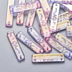 Two Tone Transparent Spray Painted Glass Links connectors, with Glitter Powder, Rectangle, Pearl Pink, 30x7x3mm, Hole: 1.2mm