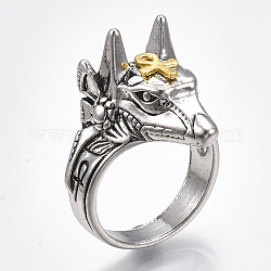 Сплав широкая полоса кольца, толстые кольца, волк с крестом анх, старинное серебро & золотой, Размер 11, 21 мм