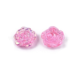 Perlas de plástico abs transparente, medio-perforado, flor, color de rosa caliente, 15x16x6.5mm, agujero: 1.2 mm