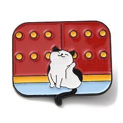 Chinese Style Forbidden City & Cat Theme Enamel Pin, Black Zin Alloy Brooch for Backpack Clothes, FireBrick, 28x32.5x1.5mm