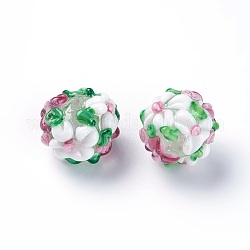 Fait main perles au chalumeau cahoteuses, ronde, blanc, 14~15mm, Trou: 1.5~1.6mm
