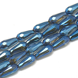 Electroplate Glass Beads Strands, Faceted Teardrop, Dodger Blue, 9~9.5x4mm, Hole: 1mm, about 72pcs/strand, 25.98 inch