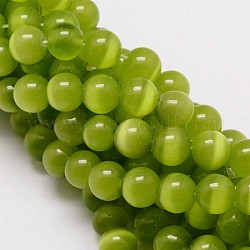 Katzenauge Perlen Stränge, Runde, grün gelb, 12 mm, Bohrung: 1 mm, ca. 33 Stk. / Strang, 15.5 Zoll