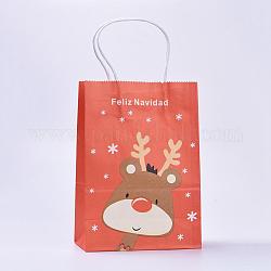 Kraftpapiersäcke, mit Griffen, Geschenk-Taschen, Einkaufstüten, für Weihnachtsfeier Taschen, Rechteck, orange rot, 21x15x8 cm