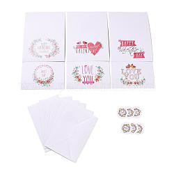 Rectangle Paper Greeting Cards, with Rectangle Envelope and Flat Round Self Adhesive Paper Stickers, Valentine's Day Wedding Birthday Invitation Card, Flower Pattern, 198x149x0.3mm