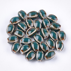 Manuell Porzellan Perlen, Phantasie antiken glasiertem Porzellan, Oval, Kadettenblau, 12~14x9~10.5x9~11 mm, Bohrung: 2.5 mm