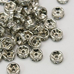 Perles séparateurs en laiton avec strass, Grade a, rondelle, couleur platine, taille: environ 6mm de diamètre, épaisseur de 3mm, Trou: 1.5mm