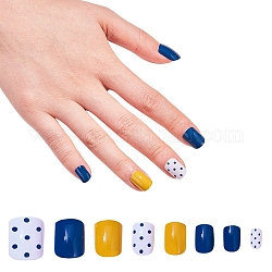Ensembles de nail art, avec 24pcs ongles en plastique, 24pcs colle à ongles gelée double face, bleu de Prusse, 14.5~23x7~14mm, environ 24 pcs / ensemble