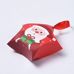 星形のクリスマスギフトボックス  リボン付き  ギフトラッピングバッグ  プレゼント用キャンディークッキー  レッド  12x12x4.05cm
