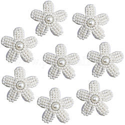Apliques de cuentas de perlas de imitación acrílicas, coser accesorios de adorno, 5-pétalo de flor, blanco, 53.5x54x8mm