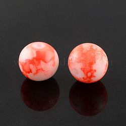 Spray Painted Glass Beads, Round, Tomato, 16mm, Hole: 1.3mm

