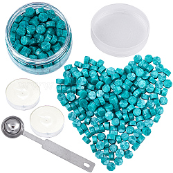 CRASPIRE 210 Pieces Sealing Wax Beads Set Wax Seal Beads Kit with 1Pcs Melting Spoon and 2Pcs Tealight Candles for Wax Seal Stamp Letter Wedding Gift (Turquoise)