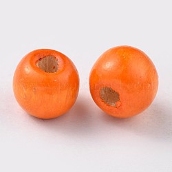 Natural Wood Beads, Dyed, Round, Orange, 16x15mm, Hole: 4mm, about 820pcs/1000g
