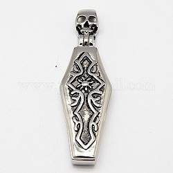 Retro 316 Stainless Steel Pendants, Coffin, Antique Silver, 62x20x9mm, Hole: 4x5mm