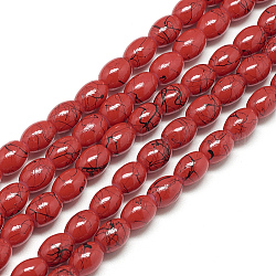 Hornear pintado hebras de abalorios de vidrio banco de estirado, oval, rojo, 8x6~6.5mm, agujero: 1 mm, aproximamente 100 pcs / cadena, 31.4 pulgada
