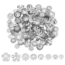 Unicraftale environ 160 pièces 8 capuchons de perles de fleurs de style 7~15mm 304/316 capuchons de perles d'espacement en acier inoxydable capuchons d'extrémité de perles en métal entretoises capuchons de fleurs pour la fabrication de bijoux de bracelet et de collier