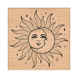 Craspire 1pc francobolli in legno di faggio, con 1 foglio di timbri in resina, quadrato, accessori per album, modello del sole, 7.5x7.5x2.3cm