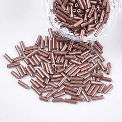 Perle di bugle in vetro galvanizzato, foro rotondo, colori metallici, marrone rosato, 6~7x1.5~2mm, Foro: 0.8 mm, circa 10000pcs/scatola