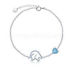 925 Sterling Silber Charme Armbänder, mit Zirkonia & Kabelketten, Konstellationen / Sternbild, Löwe, Deep-Sky-blau, Silber