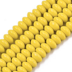 Opaque Solid Color Glass Beads Strands, Rondelle, Gold, 8.5x5mm, Hole: 1.2mm, about 91~95pcs/strand, 15-3/4 inch~16-1/8 inch(40~41cm)