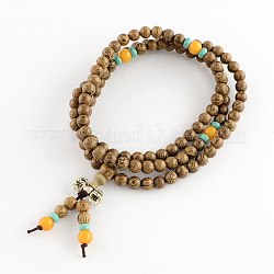 Dual-Use-Gütern, wrap Stil buddhistischen Schmuck Wenge-Holz runden Perlen Armbänder oder Halsketten, Bräune, 840 mm, 108 Stück / Armband