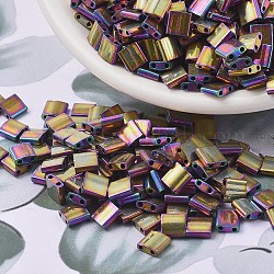 Perles miyuki tila, Perles de rocaille japonais, 2-trou, (tl188) iris or violet métallisé, 5x5x1.9mm, Trou: 0.8mm, environ 590 pcs/50 g