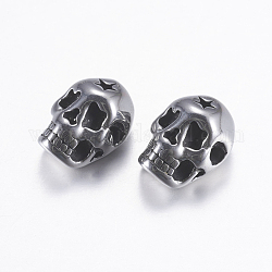 304 Stainless Steel Beads, Skull, Antique Silver, 14x10x8.5mm, Hole: 2mm