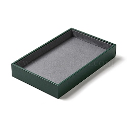 Rectangle PU Leather Jewelry Trays with Gray Velvet Inside, Jewelry Organizer Holder for Rings Earrings Necklaces Bracelets Storage, Green, 26x16x4cm